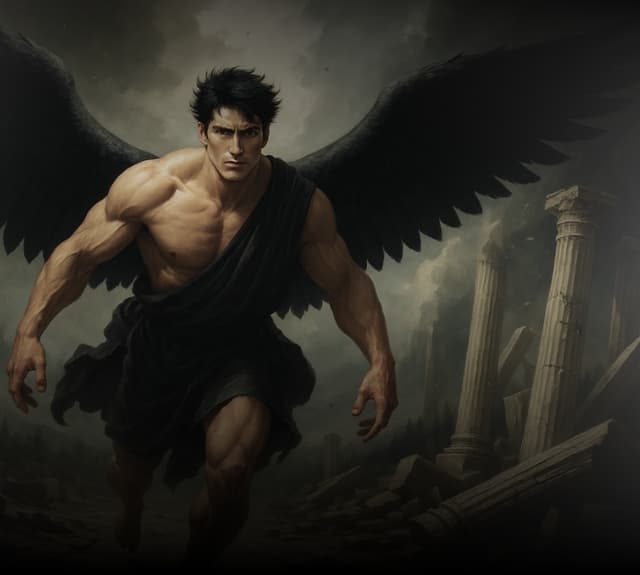 onyx, an angel with an angry face going towards the viewer